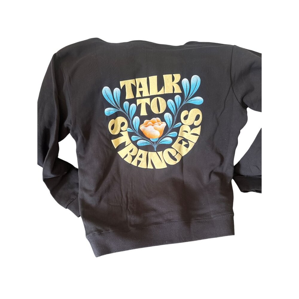 Seek Discomfort Black Hoodie "Talk To Strangers" Design M